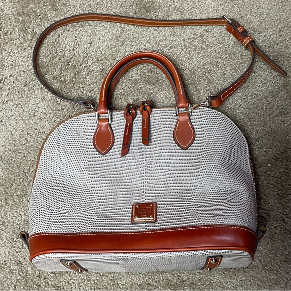 DOONEY & BOURKE ZIP ZIP SNAKE EMBOSSED LEATHER SATCHEL. GRAY/BROWN. BRAND NEW. - Picture 3 of 9
